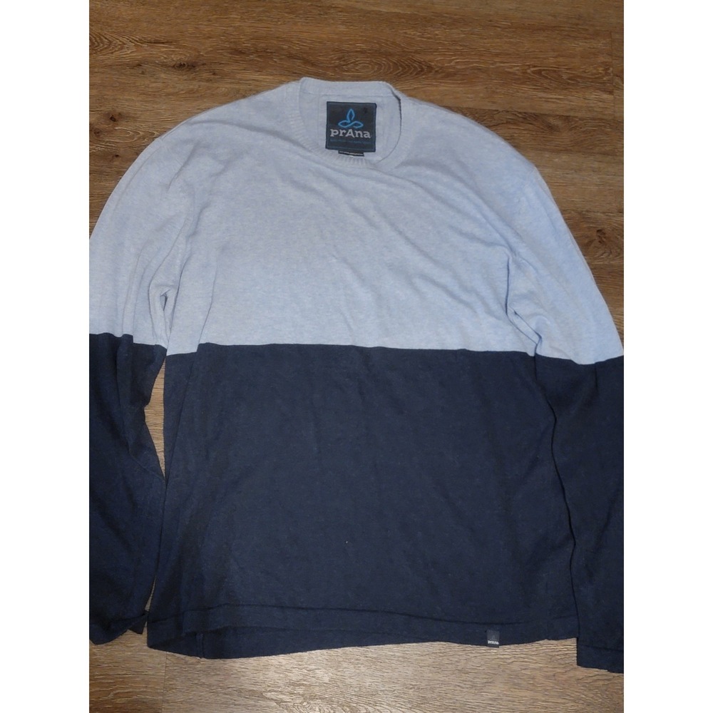 prAna Mens Sweater‎ XX-Large Blue Colorblock Crew Neck 100% Organic Cotton Retro